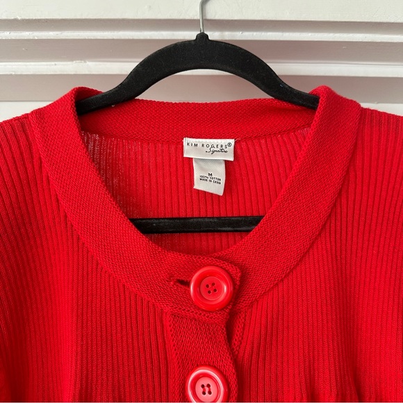 Kim Rogers Sweater Womens M Medium Red Cardigan 3 Button 3 Quarter Sleeve - Picture 4 of 7